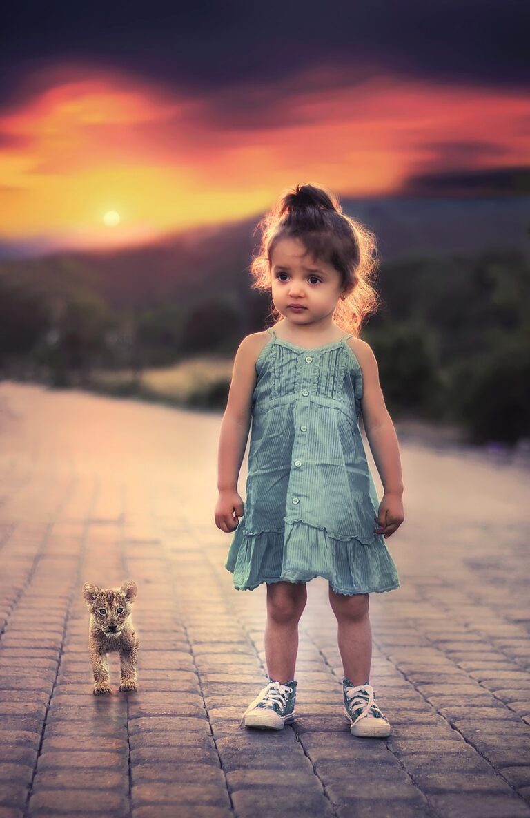 girl, standing, pet