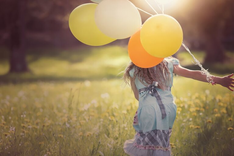 girl, balloons, child