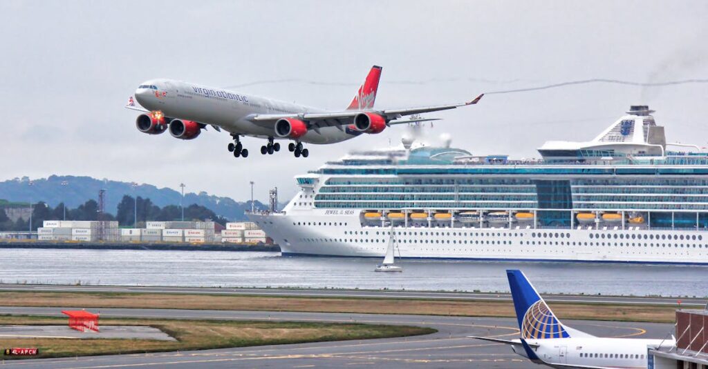 Ferry Ship and Airplane