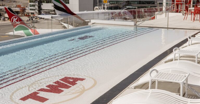 View of a Swimming Pool in the TWA Hotel at New York JFK Airport