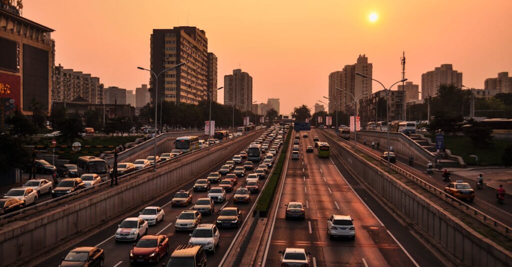 Vehicle in Road at Golden Hour