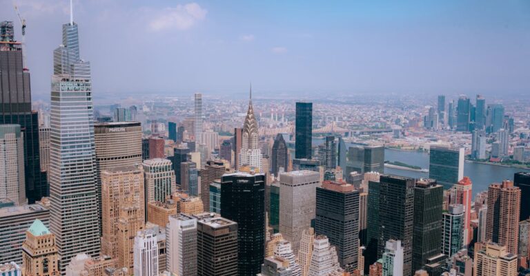 The view of the city from the top of a building