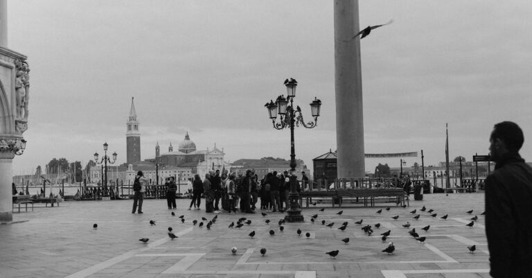 Black and White Photo of Town Square