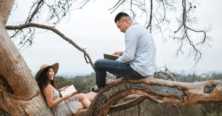 Couple Reading Books Outside