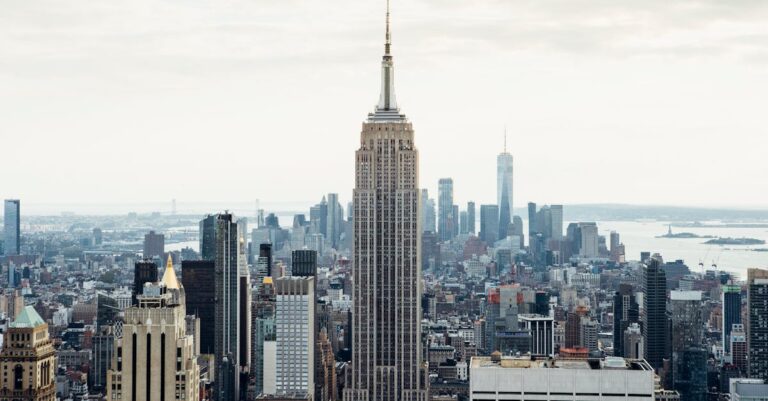 Empire State Building against sea in USA