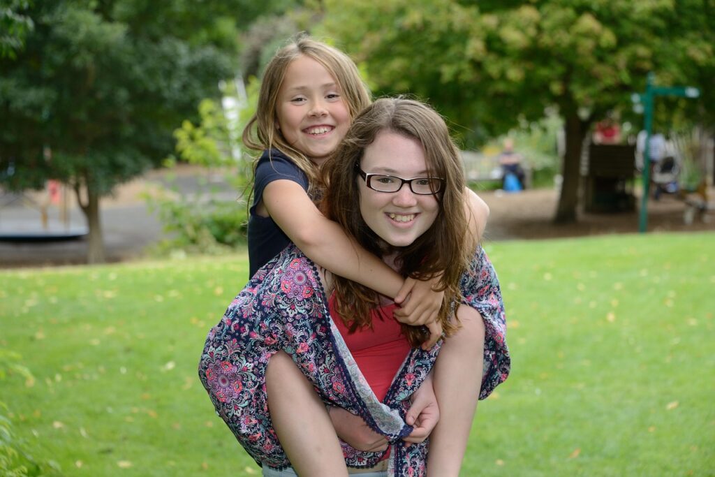 two, young, girls, piggyback, happy, park, relationship, green happy, green park, green happiness, piggyback, piggyback, piggyback, piggyback, piggyback